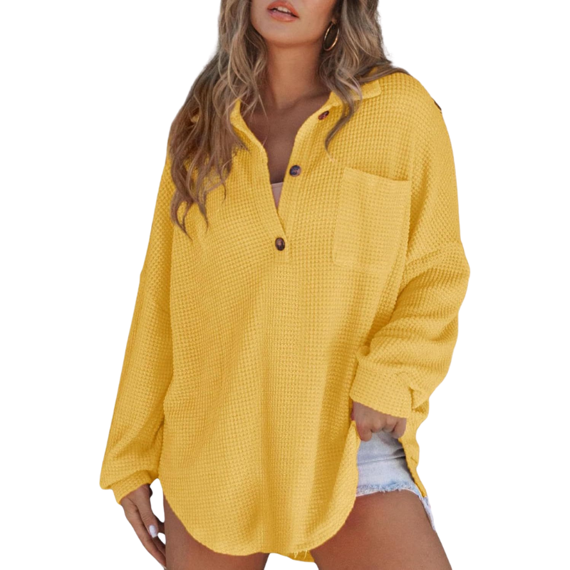 Kathryn | Blusa Túnica Ligera con Botones y Cuello Pico