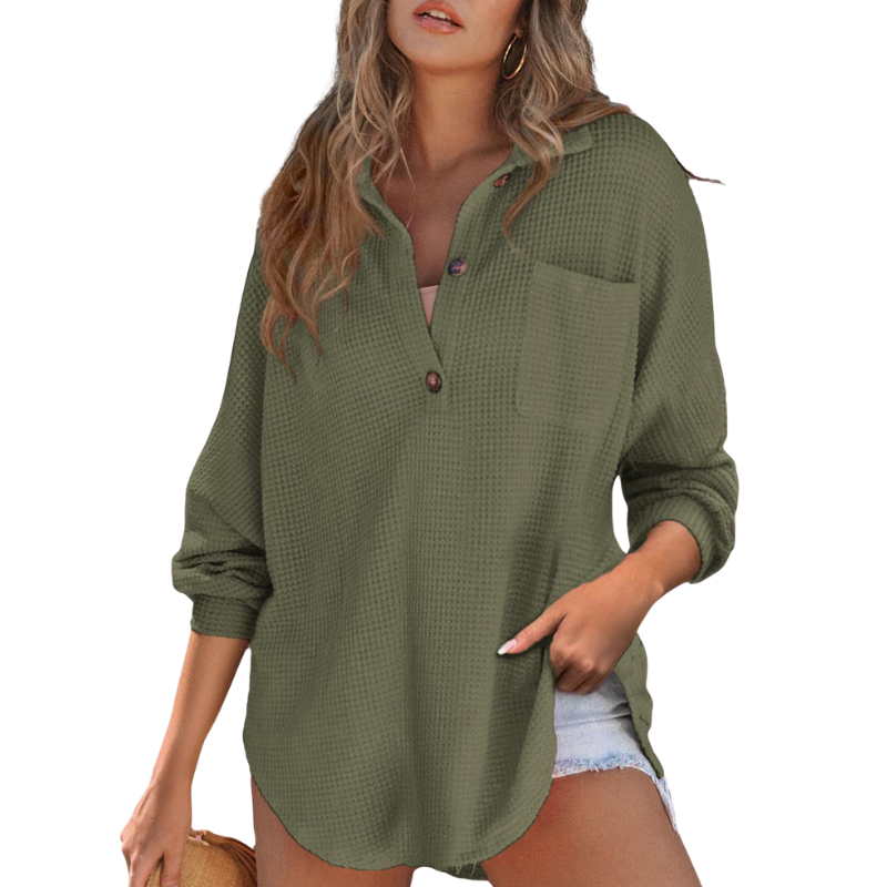 Kathryn | Blusa Túnica Ligera con Botones y Cuello Pico