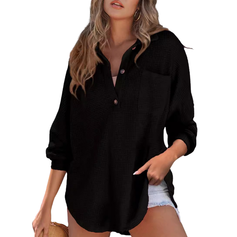 Kathryn | Blusa Túnica Ligera con Botones y Cuello Pico