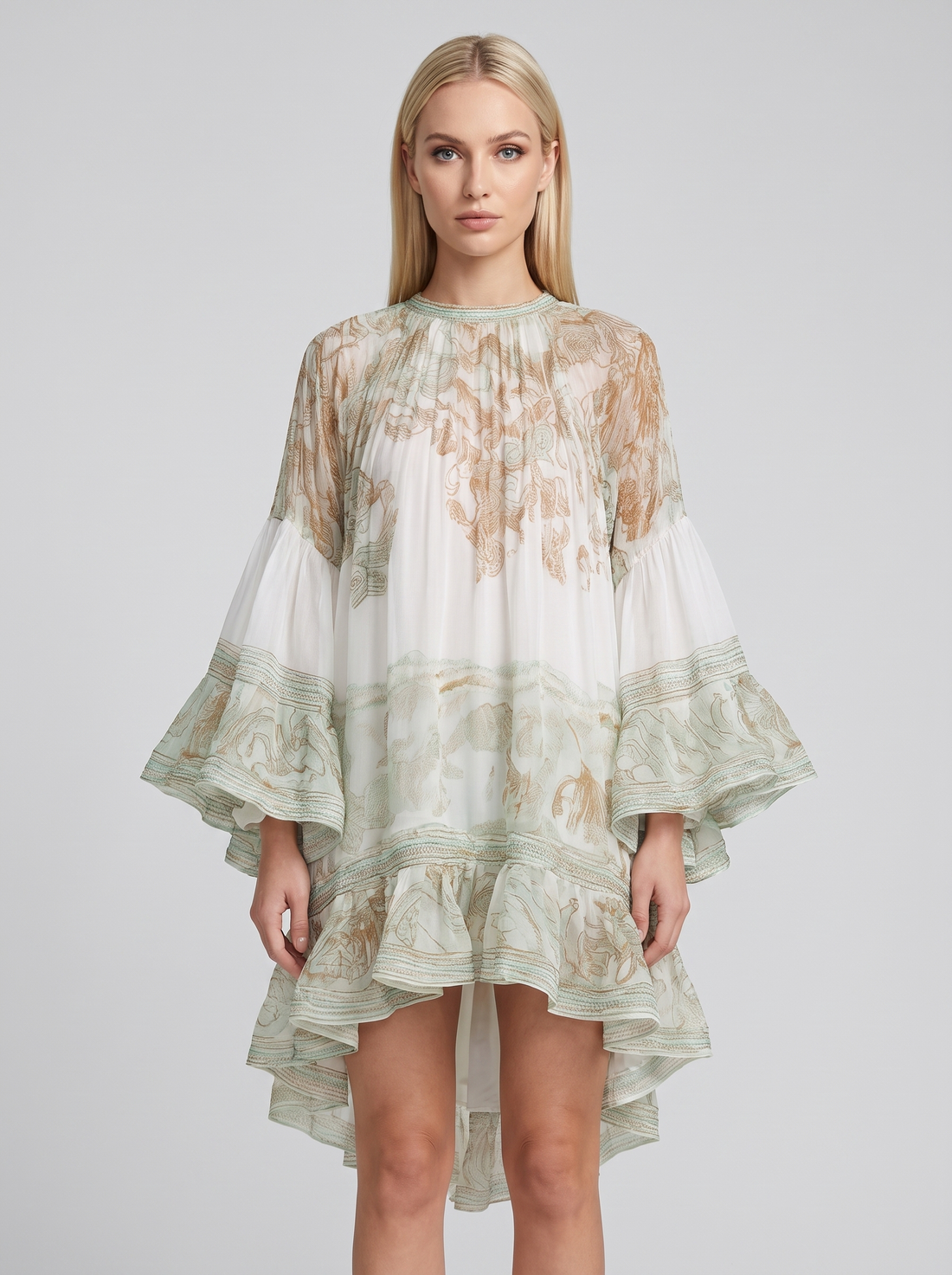 Elvira | Mini Vestido Verde con Mangas de Volante