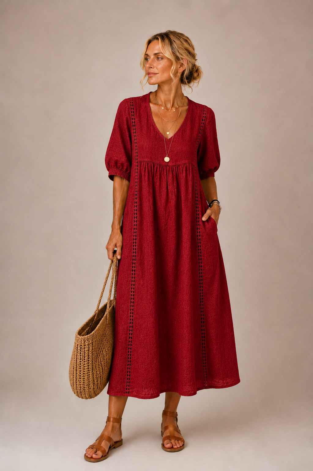 Palmina | Vestido de Lino y Algodón con Detalles de Encaje