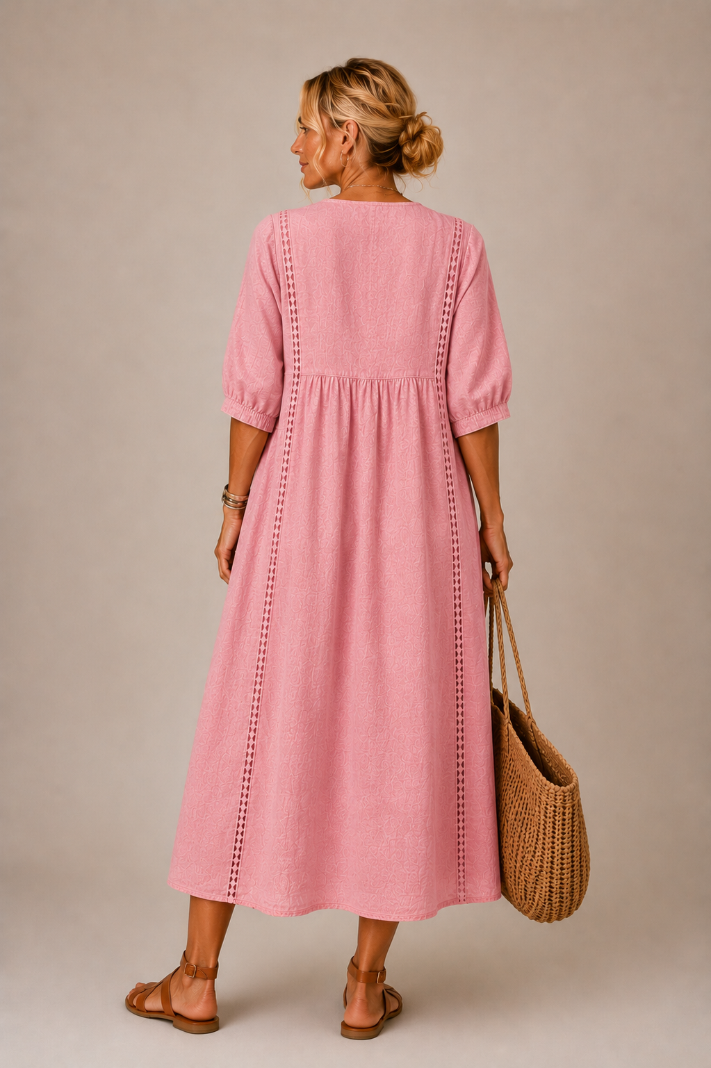 Palmina | Vestido de Lino y Algodón con Detalles de Encaje