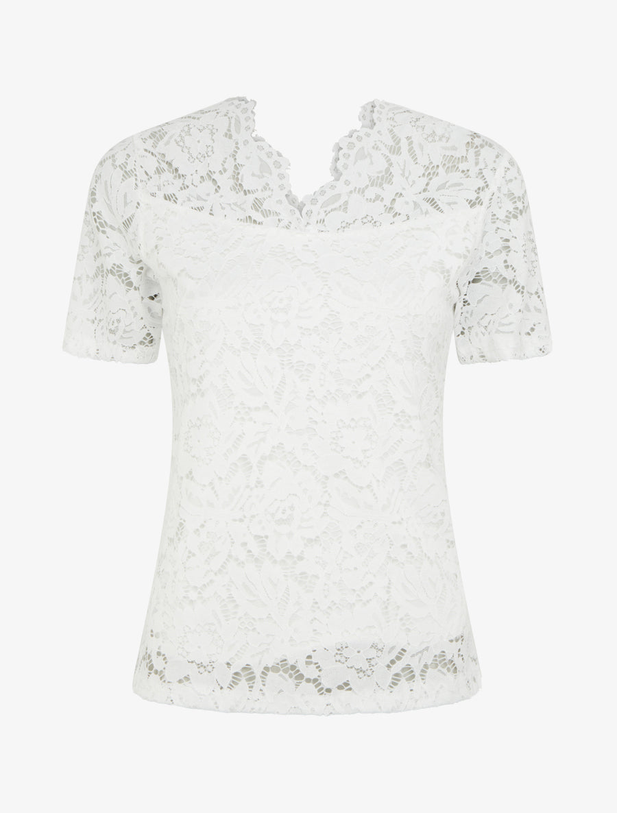 Top en dentelle à manches courtes - Blanc