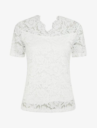 Top en dentelle à manches courtes - Blanc