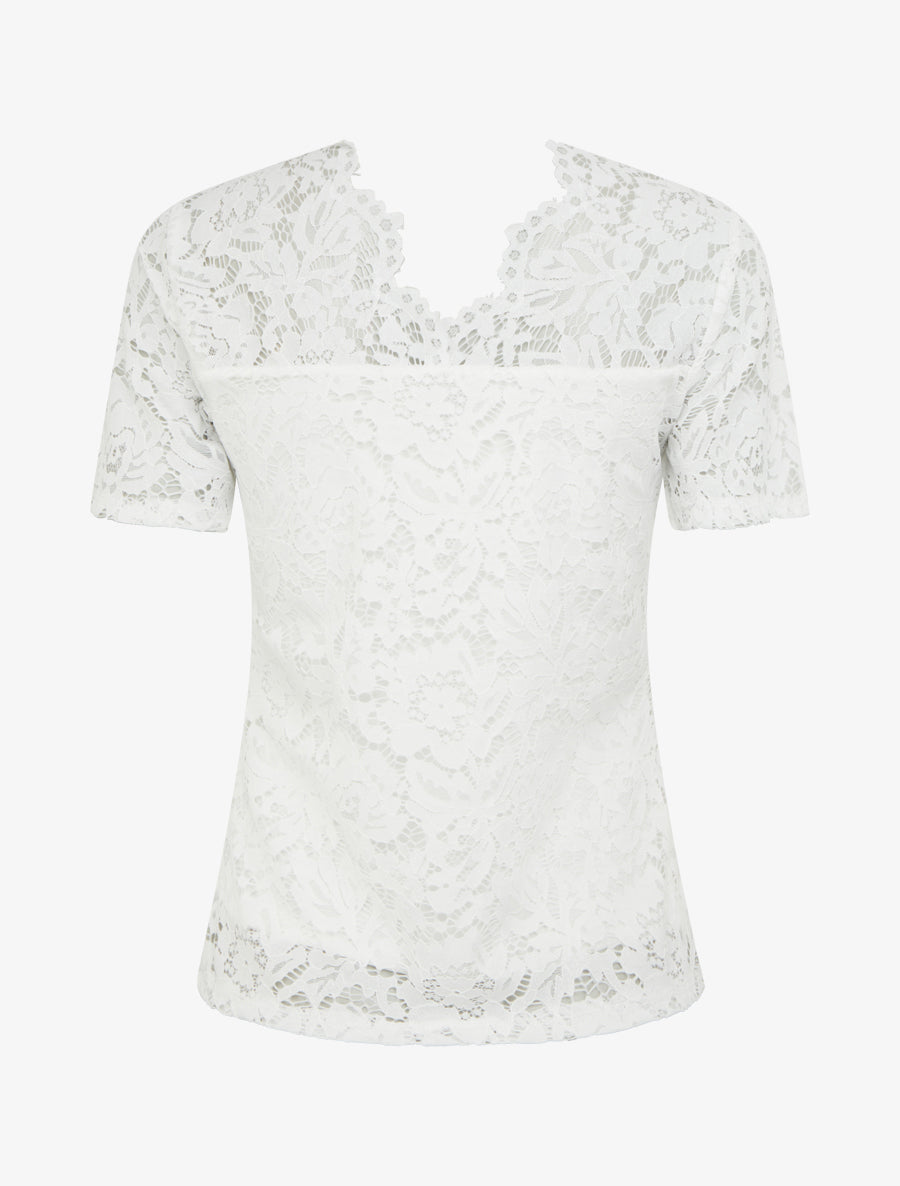 Top en dentelle à manches courtes - Blanc