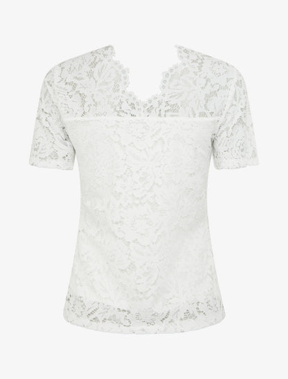Top en dentelle à manches courtes - Blanc