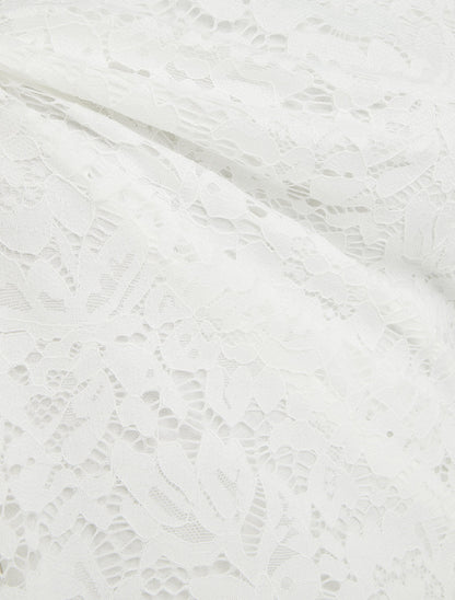 Top en dentelle à manches courtes - Blanc