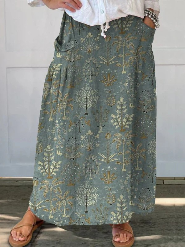 Falda Estampada Ligera Verde Oscuro