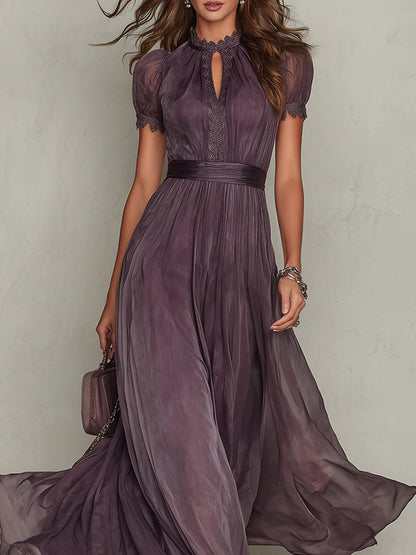Flavia — Langes Chiffon-Kleid mit Spitzendetails