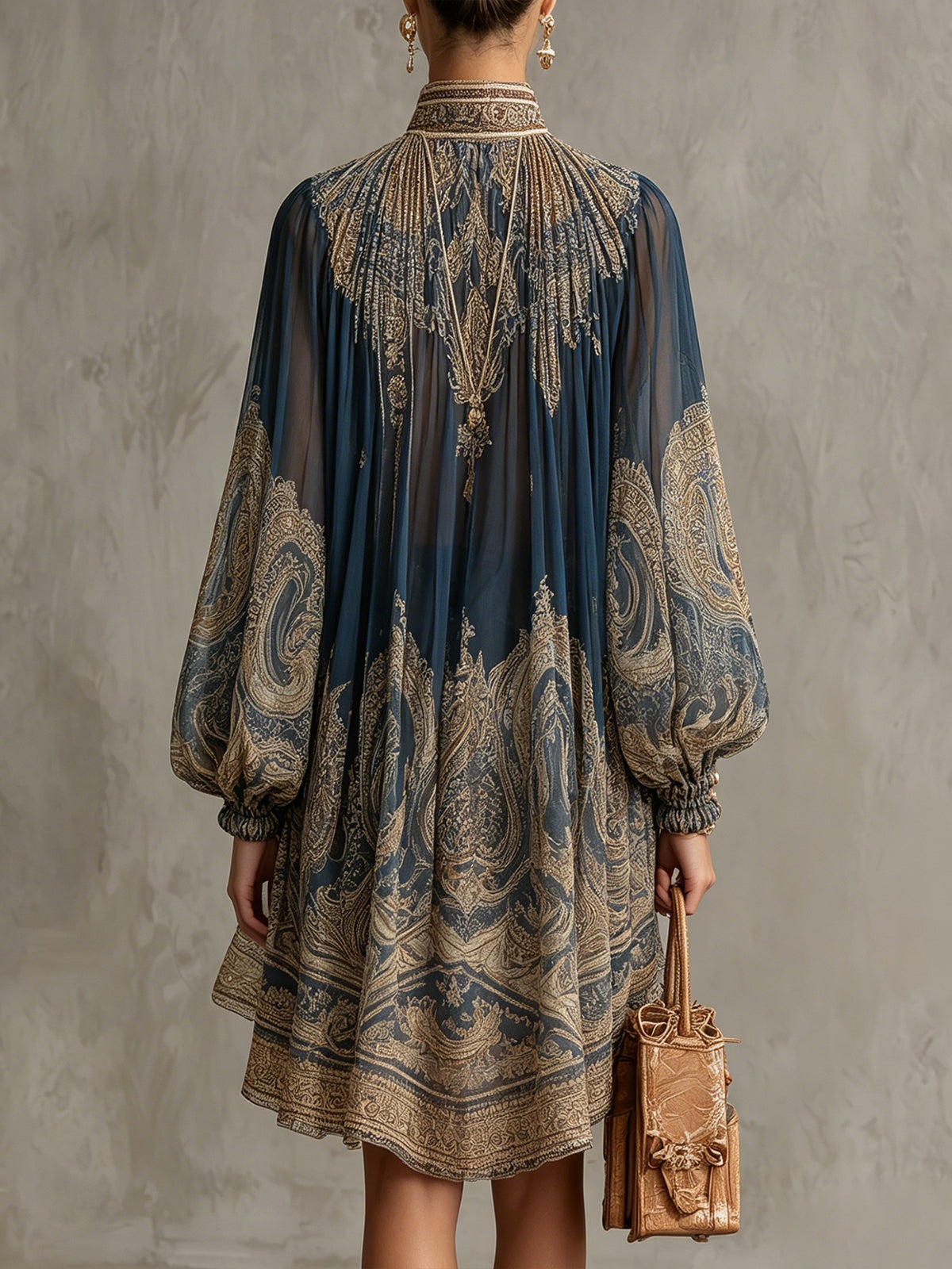 Fosca | Mini Vestido Azul Marino Estampado Barroco