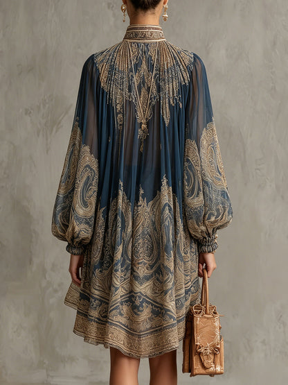 Fosca | Mini Vestido Azul Marino Estampado Barroco