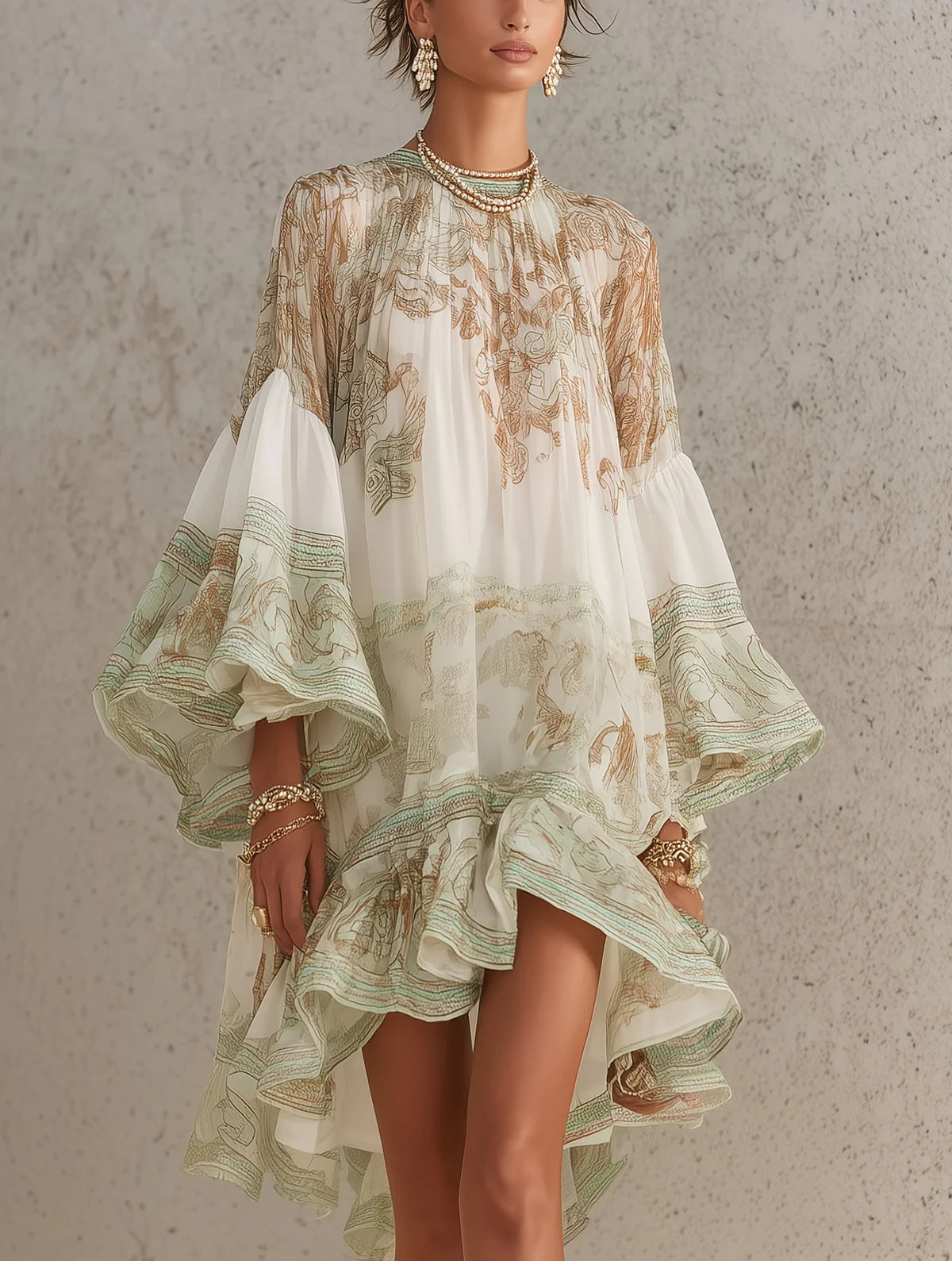 Elvira | Mini Vestido Verde con Mangas de Volante