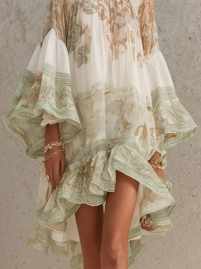 Elvira | Mini Vestido Verde con Mangas de Volante