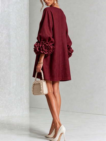 Aurora | Vestido Mini con Botones Florales y Puños en Rosetón