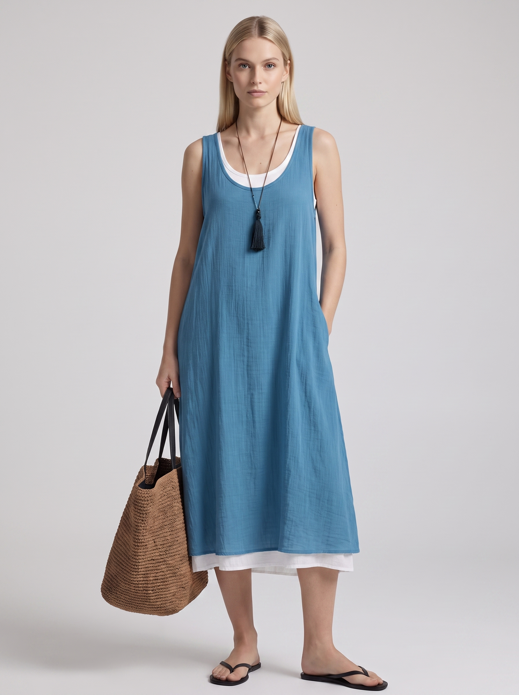 Vestido Camisero Ancho Sin Mangas