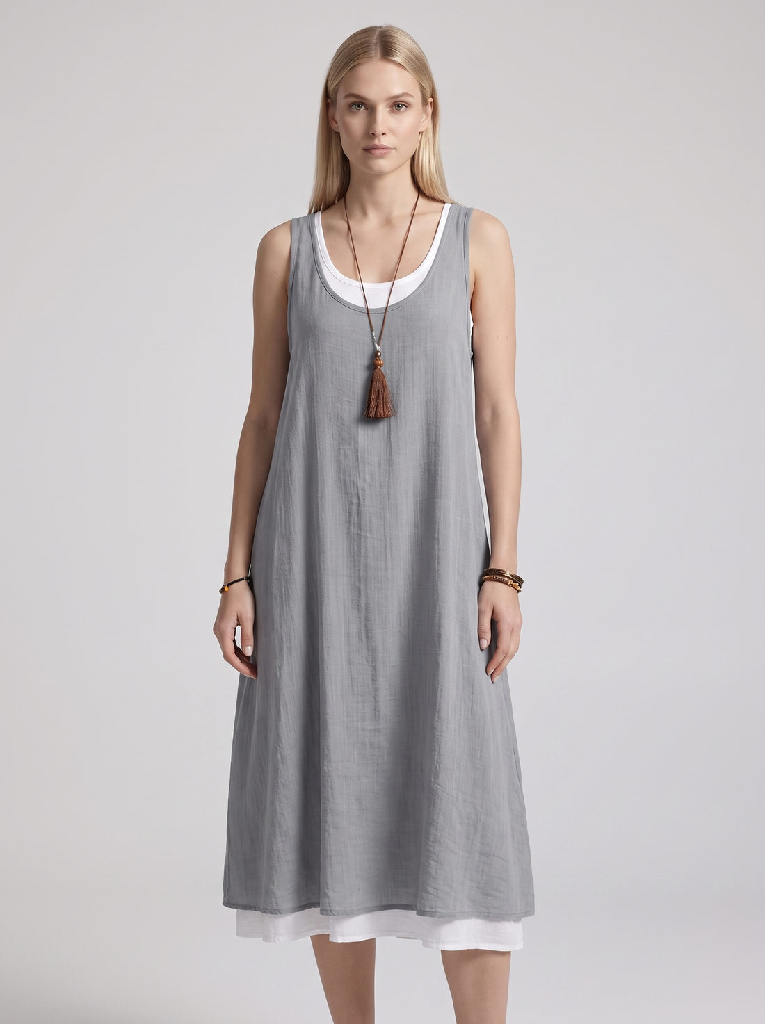 Vestido Camisero Ancho Sin Mangas