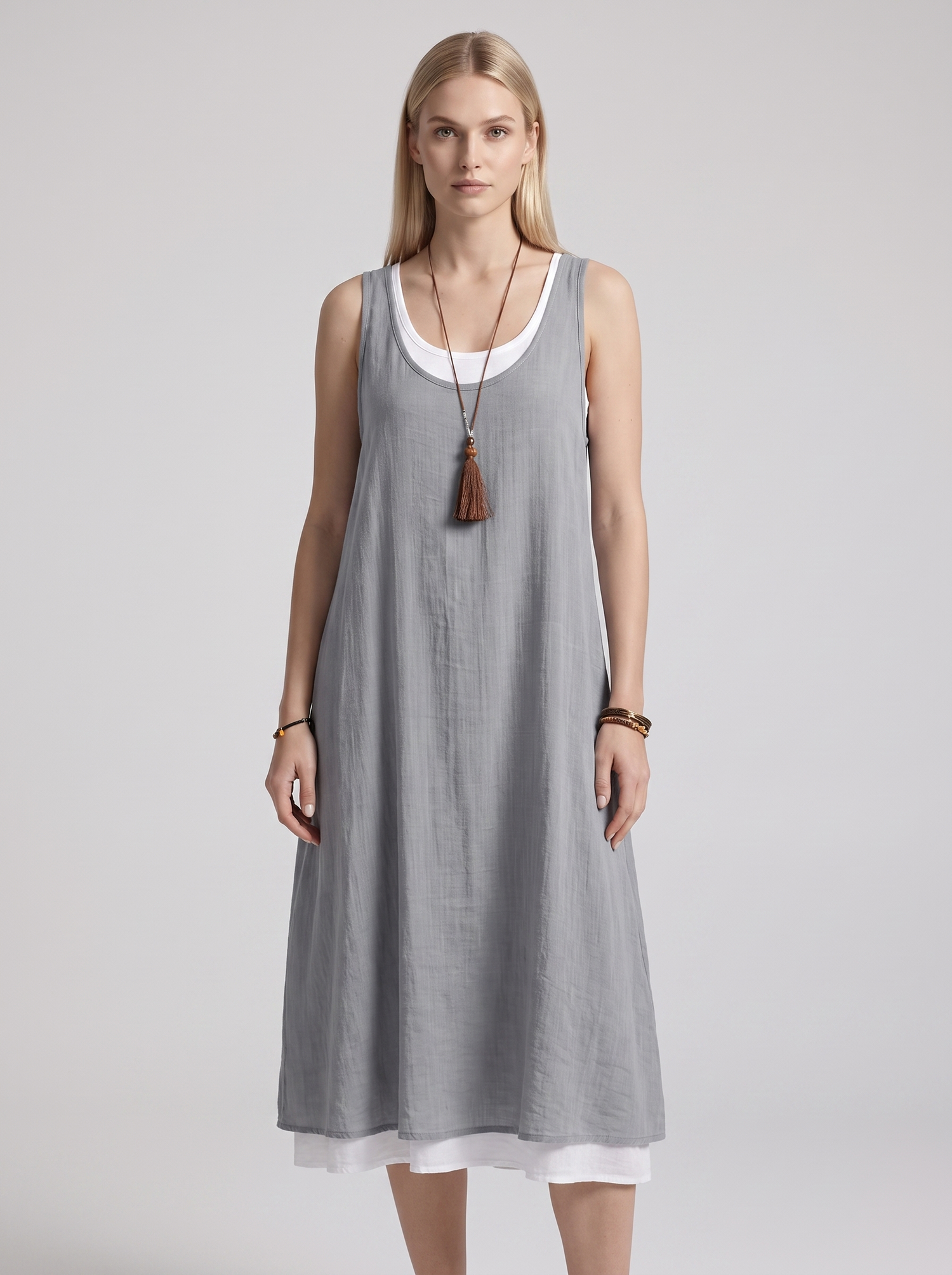Vestido Camisero Ancho Sin Mangas
