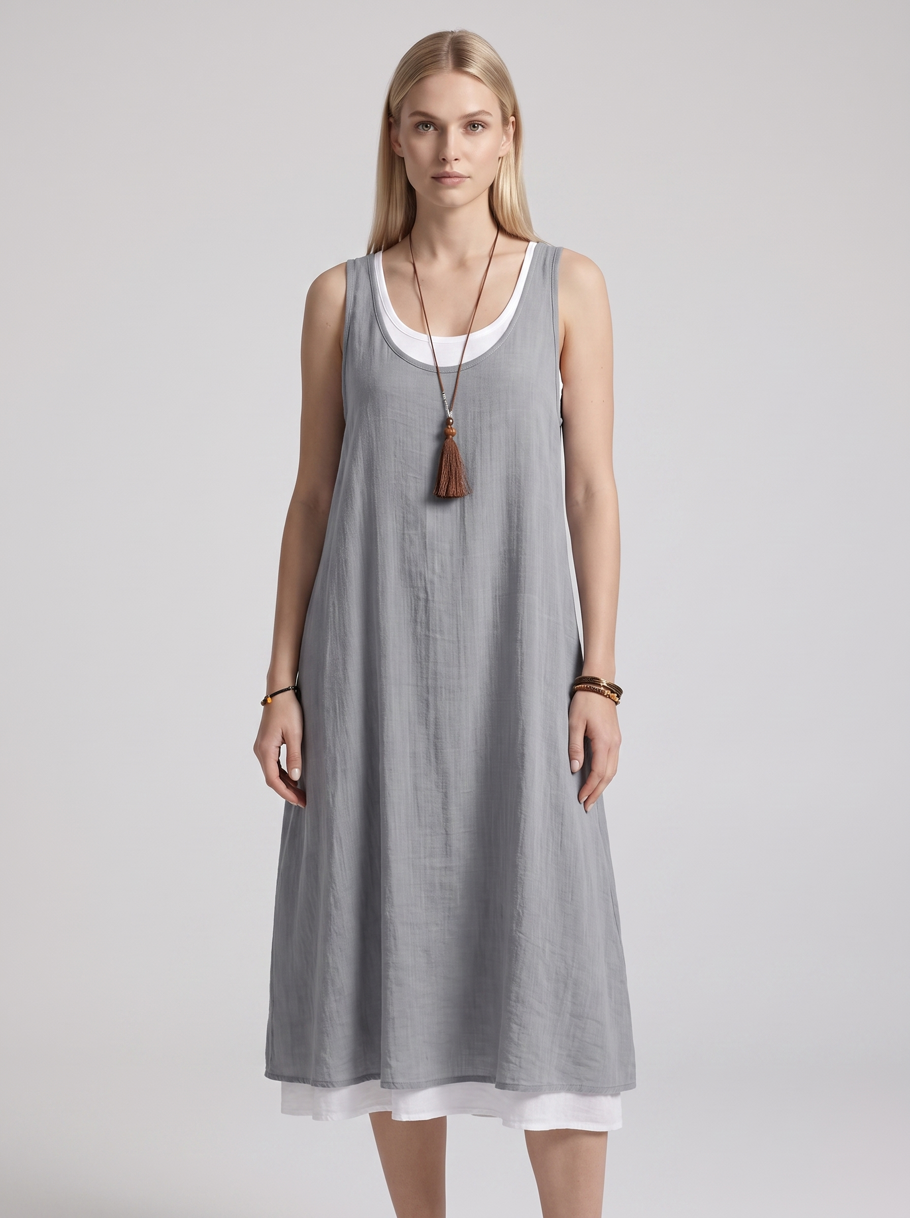 Vestido Camisero Ancho Sin Mangas