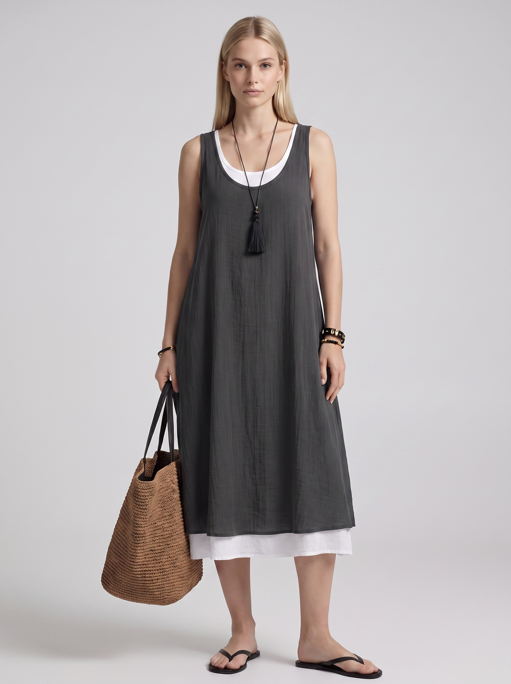 Vestido Camisero Ancho Sin Mangas