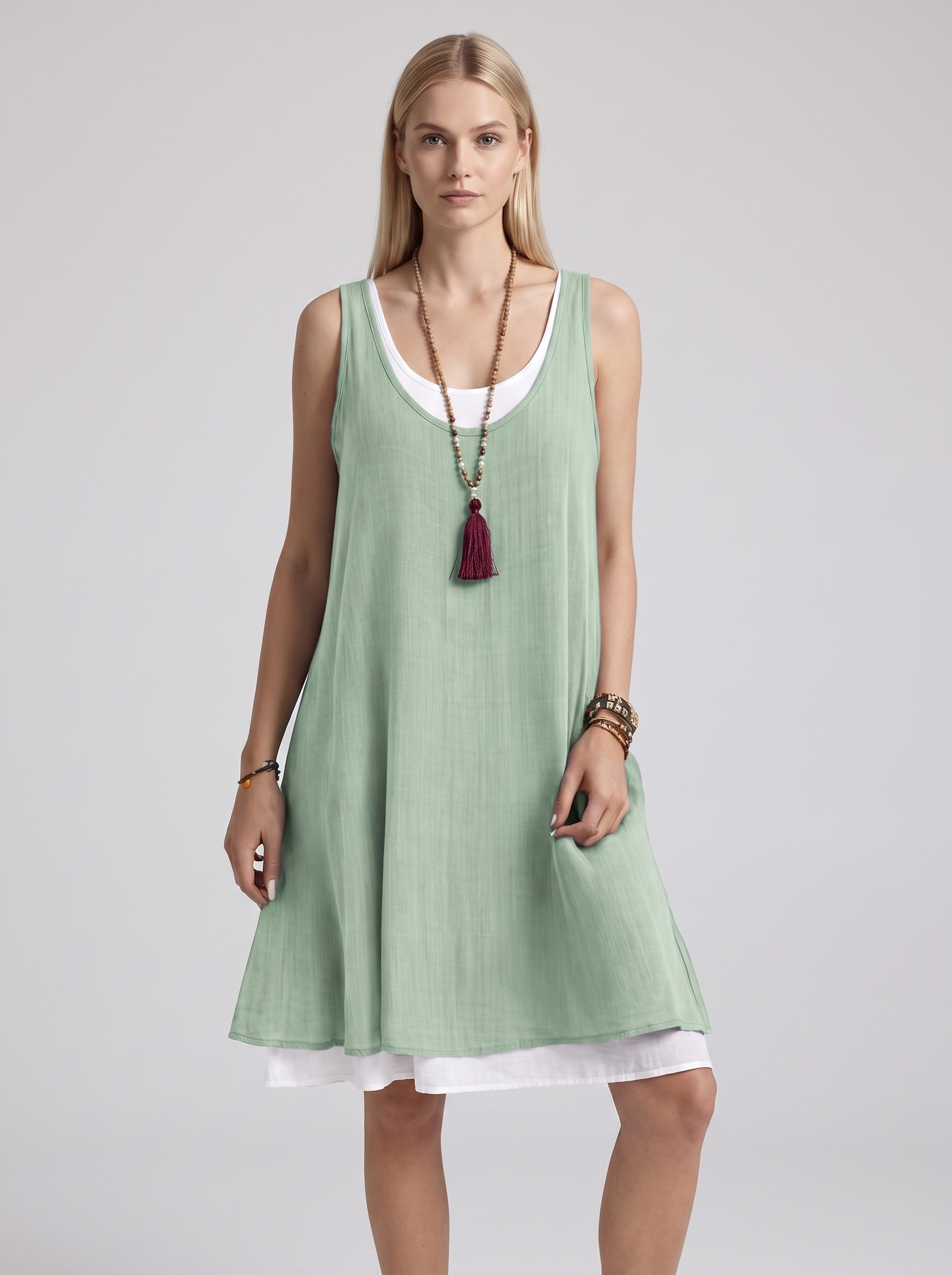 Vestido Camisero Ancho Sin Mangas