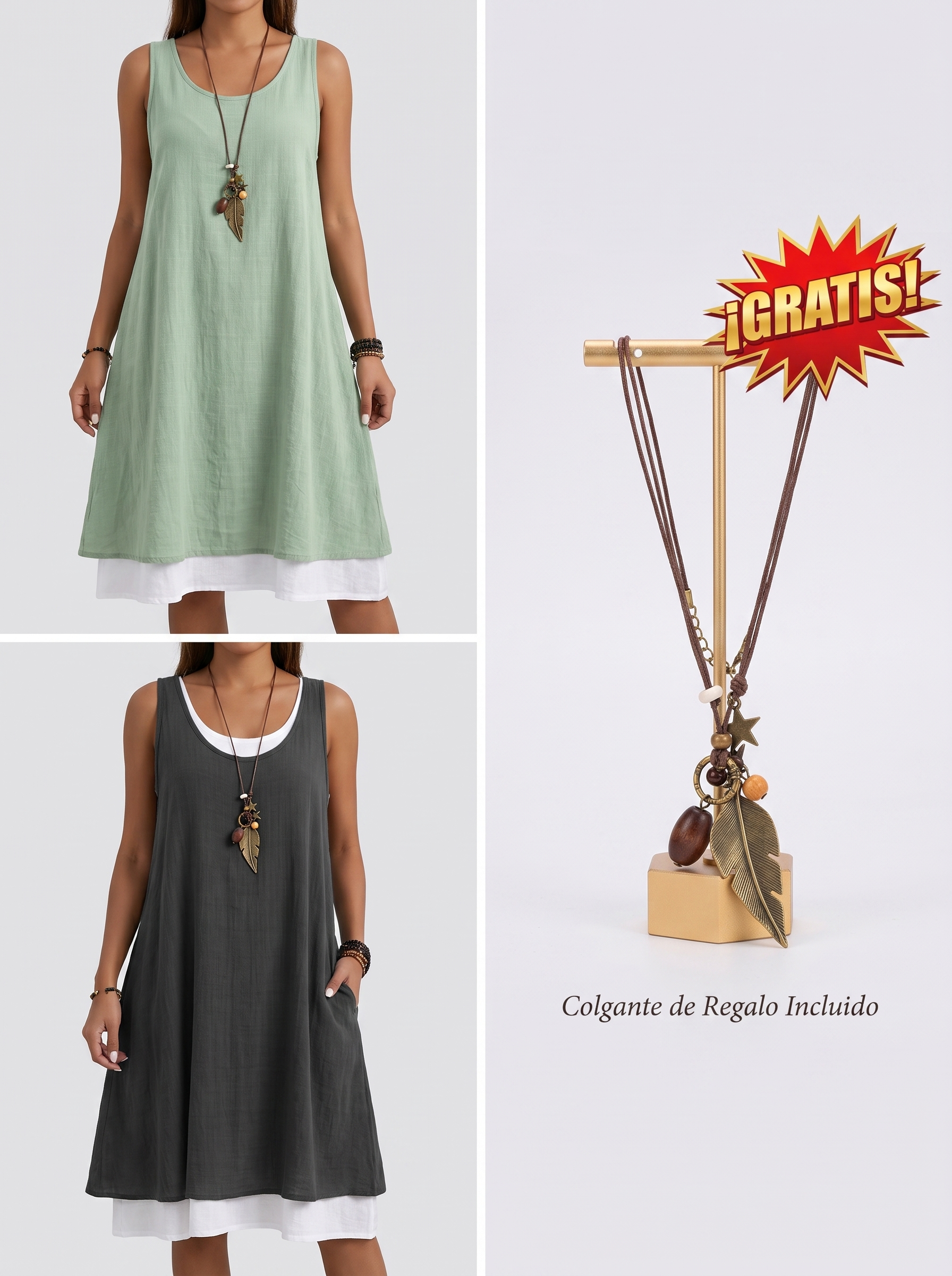 Vestido Camisero Ancho Sin Mangas
